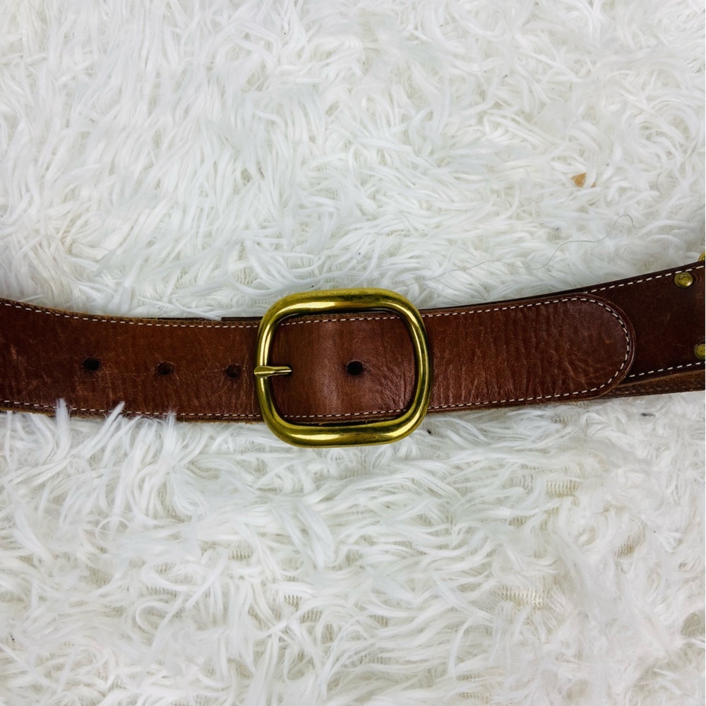 TALBOTS brown 100% genuine leather brass buckle belt size medium - Picture 7 of 17